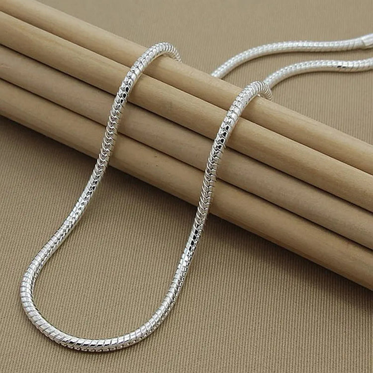 DOTEFFIL 925 Sterling Silver 16/18/20/24/22/24/26/30 Inch 3mm Snake Chain Necklace For Woman Man Wedding Engagement Jewelry PlatiNum