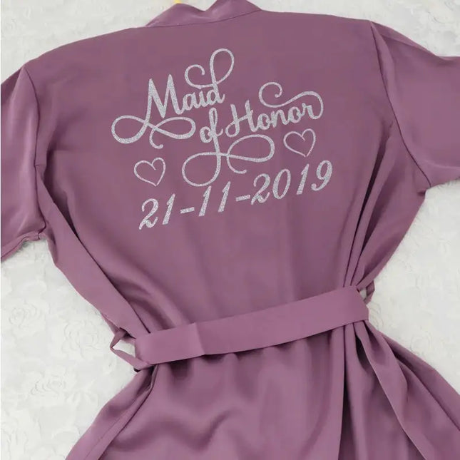 Nome personalizzato Manica in pizzo Donne sexy Indumenti da letto Vestaglia Mariage Kimono da sposa Accappatoi femminili in seta Abiti da damigella d'onore platinumshop