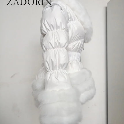 ZADORIN Winter Coat Women New Fashion Faux Fur Coat Detachable Sleeves Hood Duck Down Coats Hooded Black Puffer Jacket Outwear