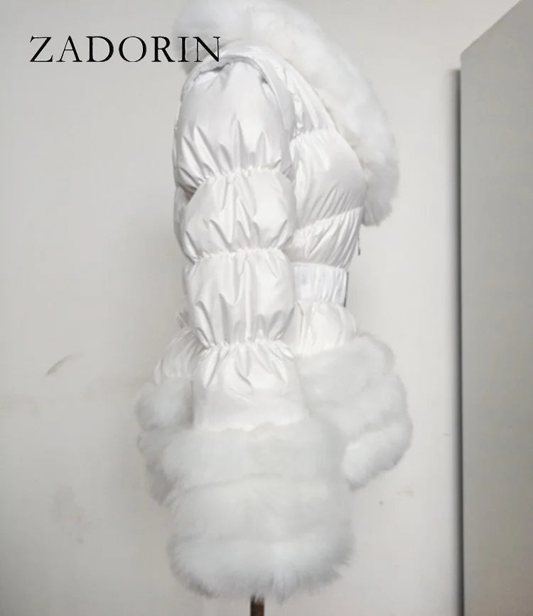 ZADORIN Winter Coat Women New Fashion Faux Fur Coat Detachable Sleeves Hood Duck Down Coats Hooded Black Puffer Jacket Outwear