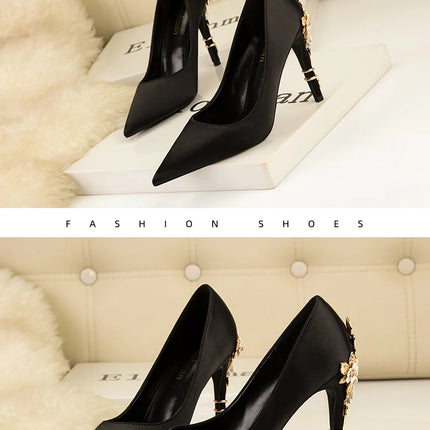 Moda mujer tacones altos bajos de aguja boda/fiesta zapatos de salón de señora primavera/otoño calzado femenino clásico calzado de mujer