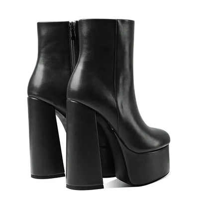 2021 Women Ankle Boots Platform Square High Heel Ladies Motorcycle Boots Faux Leather High High Quality Women's Boots Black