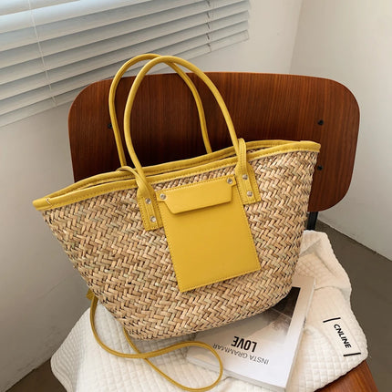 Borse estive in paglia da donna di alta qualità Borse a tracolla da donna alla moda Borsa da spiaggia tote femminile di grande capacità di design