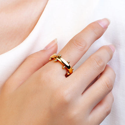 Set di gioielli di lusso Bracciale rigido in acciaio inossidabile Anello da dito Orecchini a cerchio con mini sfere per regali di gioielli di moda da donna platinumshop