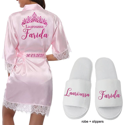 Data personalizzata Nome Kimono in pizzo Abito da donna Matrimonio Sposa Abiti da damigella d'onore Addio al nubilato Preparewear