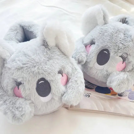 Cute Pink Gray Koala Cartoon Animal Plush Slippers Female Winter Warm Koala Home Woman Slipper