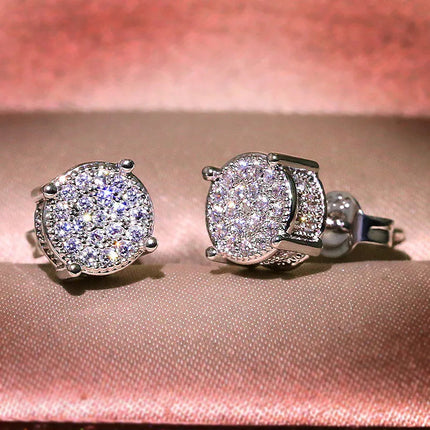 Luxury Full Crystal Round Earrings White Gold Yellow Gold Color White Zircon Stone Wedding Stud Earrings For Women Men Jewelry PlatiNum