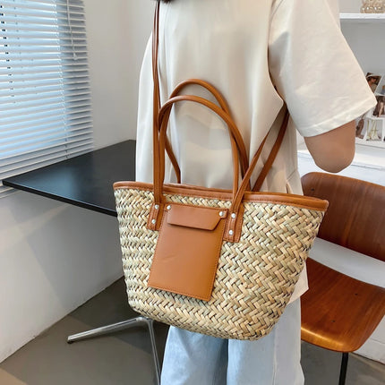 Borse estive in paglia da donna di alta qualità Borse a tracolla da donna alla moda Borsa da spiaggia tote femminile di grande capacità di design