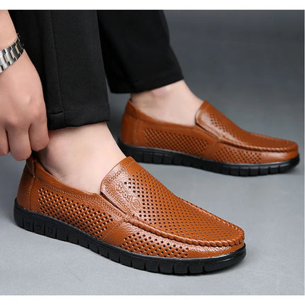 Moda scarpe in vera pelle da uomo piatte traspiranti estive scarpe casual da uomo morbide e confortevoli calzature maschili in pelle KA3559