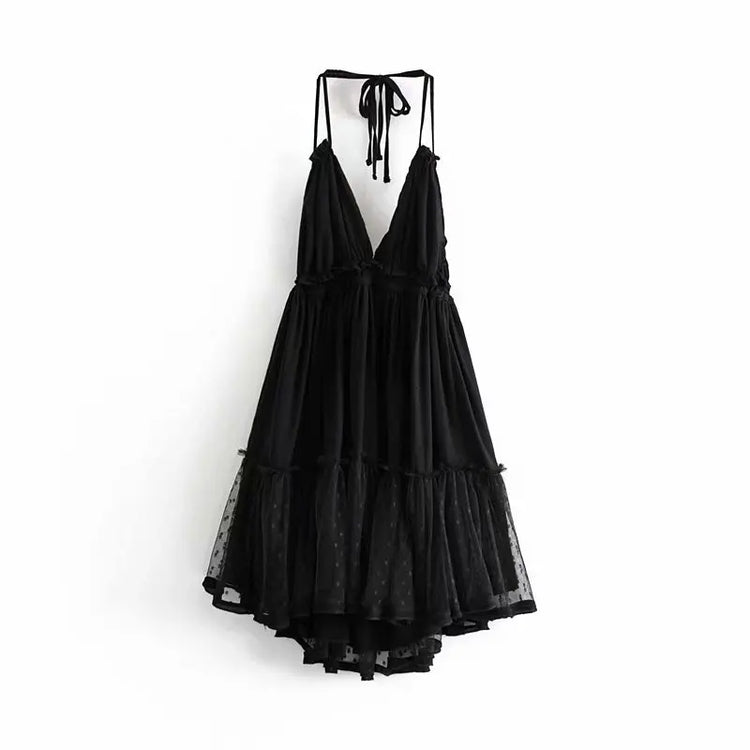 SheMujerSky Abito sexy con giunture in pizzo senza schienale Mini abiti estivi con scollo a V e scollo all'americana Abito da donna Elegante da sera