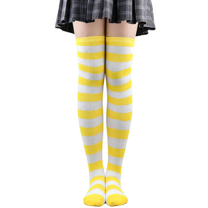 Calze alte alla coscia da donna a righe da donna nere bianche rosa lunghe sopra sopra calzini al ginocchio femboy Cosplay Lolita Harajuku Y2k