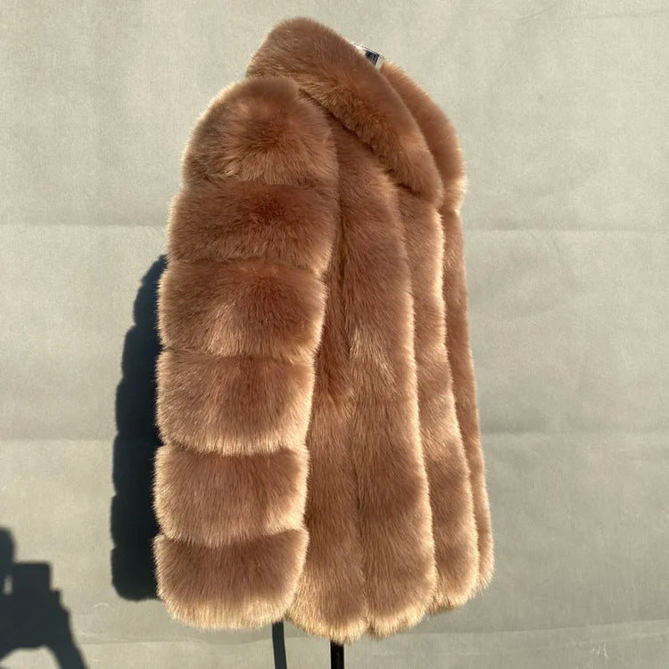 ZADORIN Elegant Turn Down Collar Faux Fox Fur Coat Women Long Thick Warm Fluffy Faux Fur Jacket Winter Fur Coats Manteau Femme