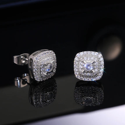 Huitan Brilliant Cubic Zirconia Stud Earrings for Princess Square Shape Versatile Style Fancy Gift Women Earring Classic Jewelry PlatiNum