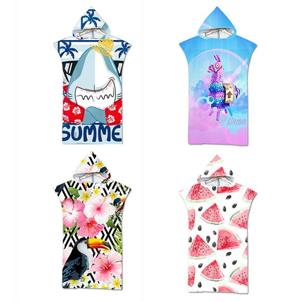 Adult Hooded Microfiber Beach Towel Printed Quick Dry Pool Poncho Bath Towel Robe Cloak