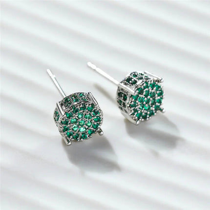 Luxury Full Crystal Round Earrings White Gold Yellow Gold Color White Zircon Stone Wedding Stud Earrings For Women Men Jewelry PlatiNum