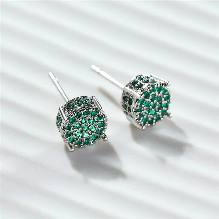 Luxury Full Crystal Round Earrings White Gold Yellow Gold Color White Zircon Stone Wedding Stud Earrings For Women Men Jewelry PlatiNum