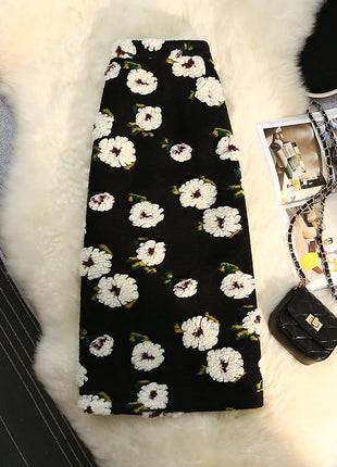 Three Dimensional Flower Skirts Women Winter High Waist Woolen Thickened Long Skirt Female Autumn New PlatiNum