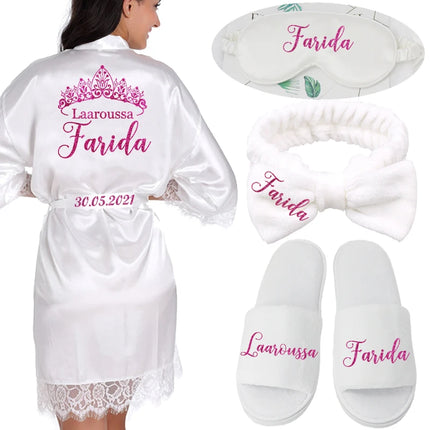 Nome della data personalizzato Abito kimono da sposa Donna Sposa Abiti da damigella d'onore Accappatoio dal design originale per addio al nubilato