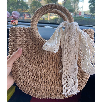 Yogodlns Borsa a tracolla intrecciata in rattan semicircolare fatta a mano Borse a tracolla a tracolla da donna estive Borsa da spiaggia piccola per ragazze Novità