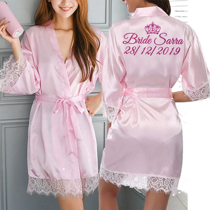 Data personalizzata Nome Kimono in pizzo Abito da donna Matrimonio Sposa Abiti da damigella d'onore Addio al nubilato Preparewear