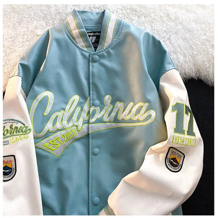 American retro letter embroidered jackets coats men's motorcycle bomb street leather baseball uniform couple casual loose jacket