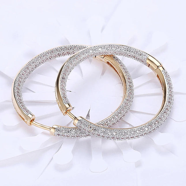 925 Silver 34mm 18K Gold Circle Hoop Earrings For Women Fashion Wedding Jewelry PlatiNum