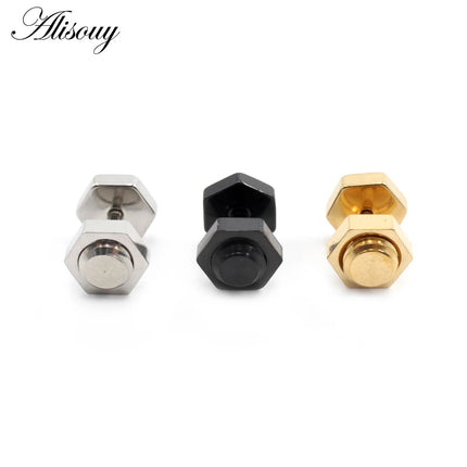 Alisouy 2 pz Nuovo Unisex Gotico Punk Rock In Acciaio Inox Esagono Vite Del Chiodo Delle Donne Degli Uomini Dell'orecchio Orecchini Con Perno Penetranti Gioielli Per Il Corpo platinumshop
