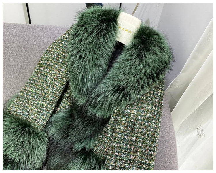 Female Winter ThickCotton Thin Short Woolen Jacket Women New Slim Imported Whole Skin Red Fox Fur Collar Imitation Fur Coat A863