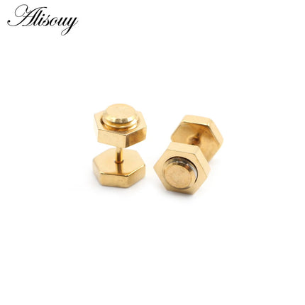 Alisouy 2 pz Nuovo Unisex Gotico Punk Rock In Acciaio Inox Esagono Vite Del Chiodo Delle Donne Degli Uomini Dell'orecchio Orecchini Con Perno Penetranti Gioielli Per Il Corpo platinumshop