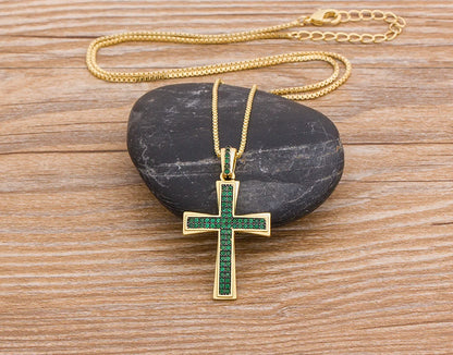 AIBEF Nuova Croce Blu/Viola/Verde Collana di Cristallo Rame Zircone Cubico Collana Girocollo 4 Colori Religione Gioielli Regalo Per La Festa