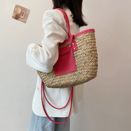 Borse estive in paglia da donna di alta qualità Borse a tracolla da donna alla moda Borsa da spiaggia tote femminile di grande capacità di design