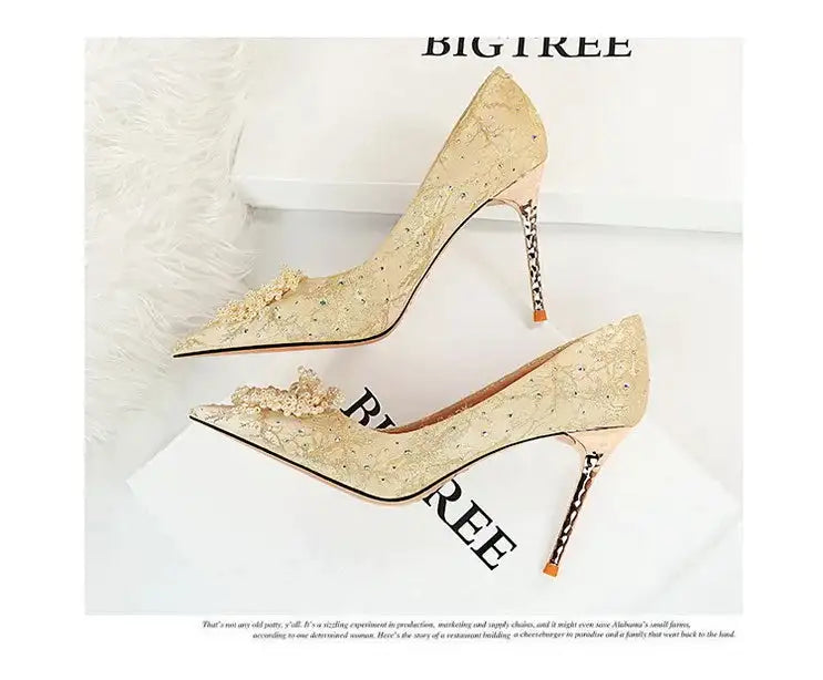 BIGTREE Scarpe Fiori di perle Décolleté da donna Tacchi alti con strass 2026 Nuove donne di lusso Tacchi a spillo Décolleté da donna di grandi dimensioni platinumshop