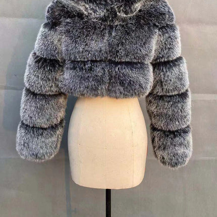 ZADORIN Fashion Cropped Faux Fur Coat Woman Warm Stand Fur Collar Slim Fluffy Fur Jacket Woman Tops Winter Fur Coats Streetwear