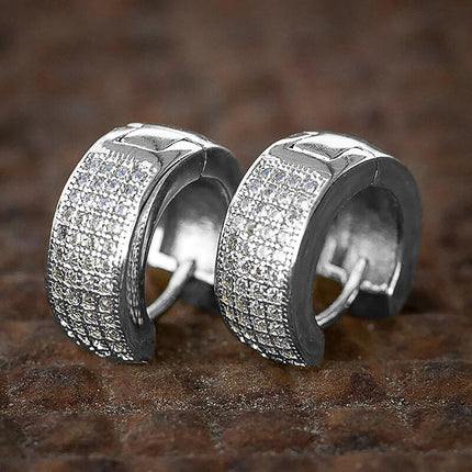Huitan Small Round Hoop Earrings for Men/Women Shiny White Zirconia Simple Stylish Daily Wearable Earring Unisex Fashion Jewelry PlatiNum