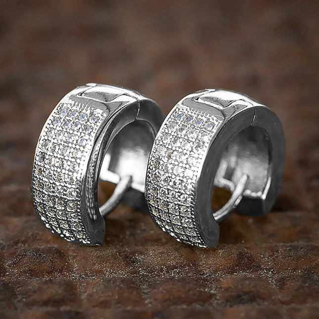 Huitan Small Round Hoop Earrings for Men/Women Shiny White Zirconia Simple Stylish Daily Wearable Earring Unisex Fashion Jewelry PlatiNum
