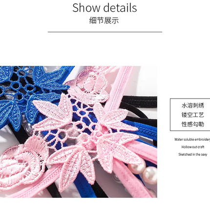 Women Lace Panties Thongs Pearl Pendant Embroidery G-String T-Back Briefs Underwear Hollow Ladies Panties Sexy Lingerie Knickers