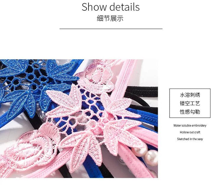 Women Lace Panties Thongs Pearl Pendant Embroidery G-String T-Back Briefs Underwear Hollow Ladies Panties Sexy Lingerie Knickers