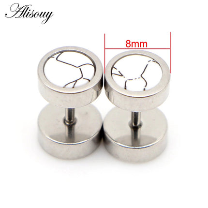 Alisouy 2 pz Acciaio Inossidabile Double Sided Rotondo Pietra Manubri Uomo Donna Vite Stud Bilanciere Orecchini Penetranti Spina per L'orecchio Finto platinumshop