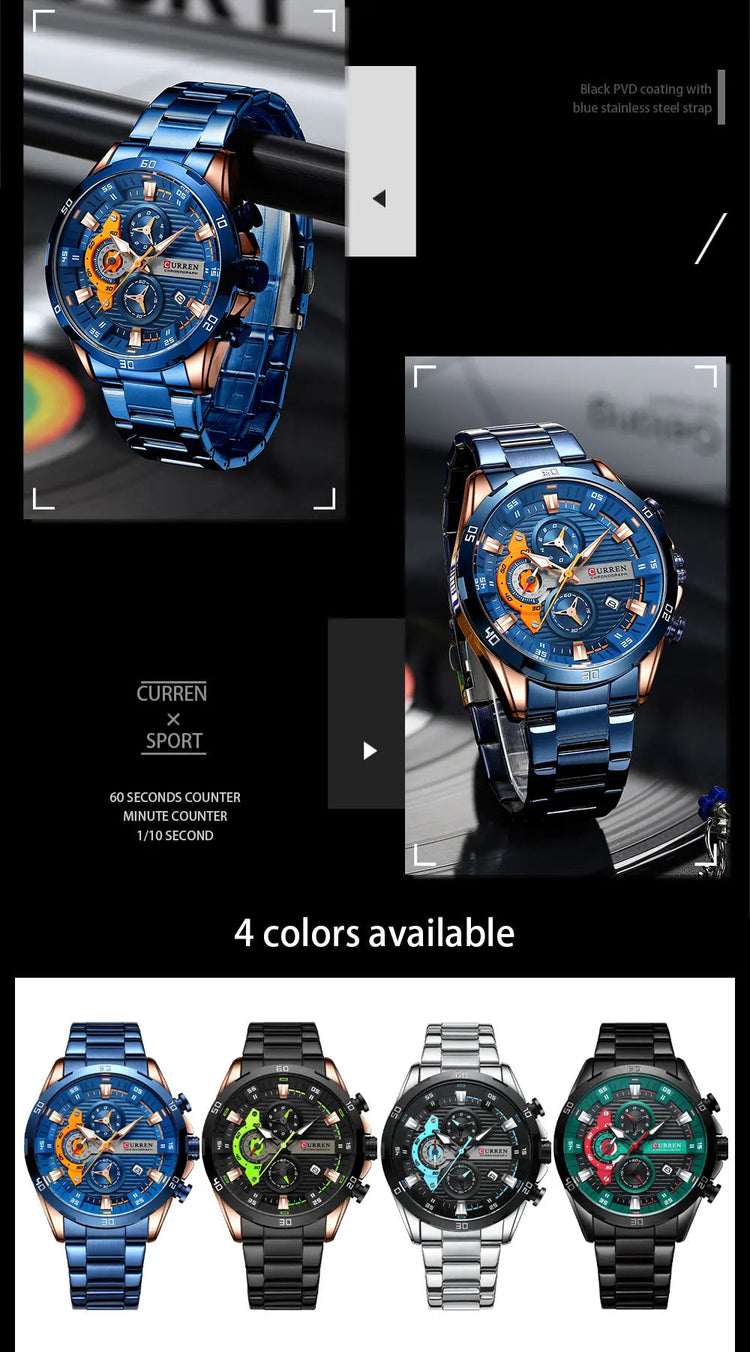 CURREN orologio da uomo orologi da uomo al quarzo sportivi di lusso delle migliori marche orologio da polso cronografo impermeabile in acciaio pieno da uomo Relogio Masculino platinumshop