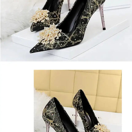 BIGTREE Scarpe Fiori di perle Décolleté da donna Tacchi alti con strass 2026 Nuove donne di lusso Tacchi a spillo Décolleté da donna di grandi dimensioni platinumshop
