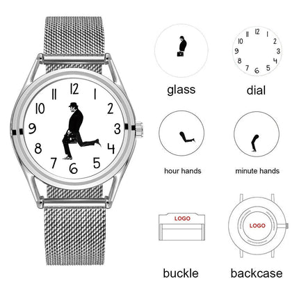 FEB 30TH Walking Men Design orologio Unisex da uomo dal Design creativo 3ATM cinturino in acciaio inossidabile resistente all'acqua platinumshop