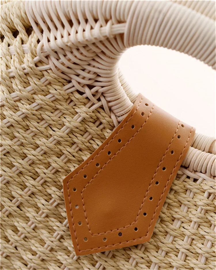 Borsa a mano rotonda intrecciata a mano in Rattan naturale da donna borsa a tracolla borsa estiva da spiaggia con pochette Casual da donna in boemia