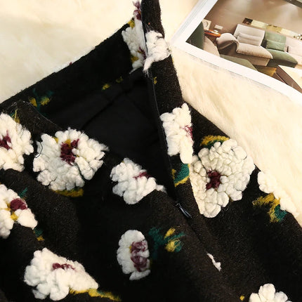 Three Dimensional Flower Skirts Women Winter High Waist Woolen Thickened Long Skirt Female Autumn New PlatiNum