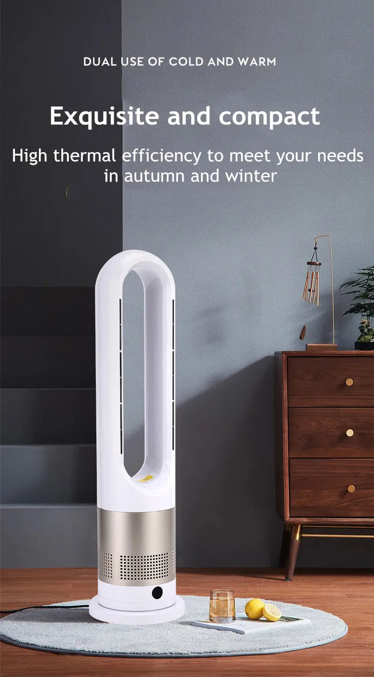 Ventilatore a torre elettrico senza lama con riscaldatore per condizionatore d'aria in piedi con raffreddamento ad aria fredda e calda con telecomando timer