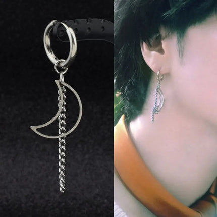 KPOP Orecchini coreani in acciaio inossidabile Donna Uomo Luna Piuma Catena Croce Orecchini punk geometrici Gioielli Hip Hop Unisex platinumshop