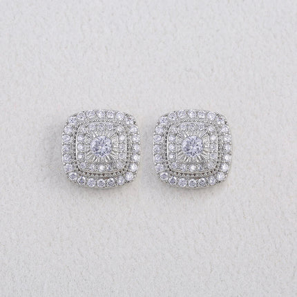 Huitan Brilliant Cubic Zirconia Stud Earrings for Princess Square Shape Versatile Style Fancy Gift Women Earring Classic Jewelry PlatiNum