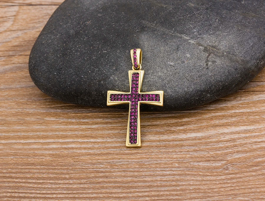 AIBEF Nuova Croce Blu/Viola/Verde Collana di Cristallo Rame Zircone Cubico Collana Girocollo 4 Colori Religione Gioielli Regalo Per La Festa