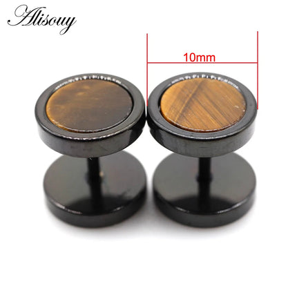 Alisouy 2 pz Acciaio Inossidabile Double Sided Rotondo Pietra Manubri Uomo Donna Vite Stud Bilanciere Orecchini Penetranti Spina per L'orecchio Finto platinumshop