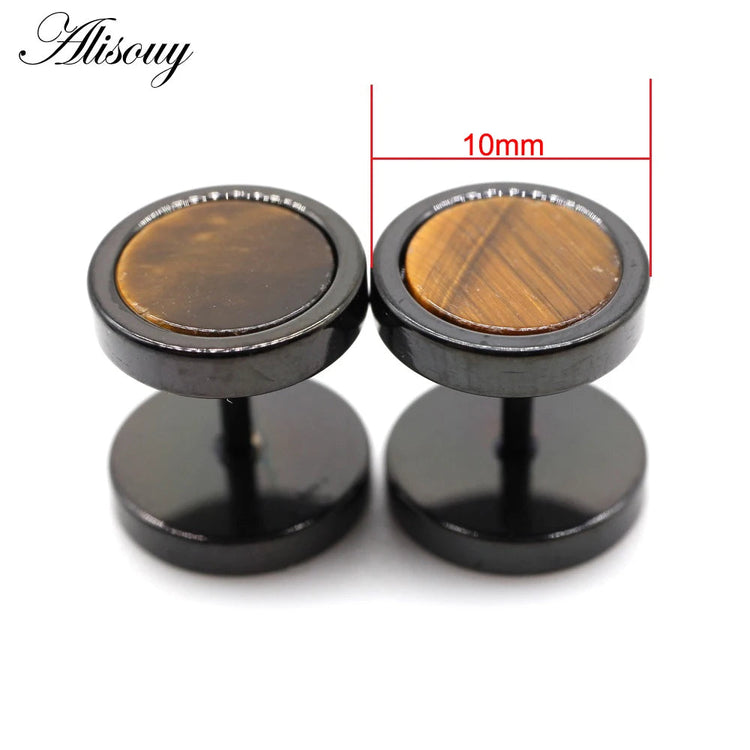 Alisouy 2 pz Acciaio Inossidabile Double Sided Rotondo Pietra Manubri Uomo Donna Vite Stud Bilanciere Orecchini Penetranti Spina per L'orecchio Finto platinumshop