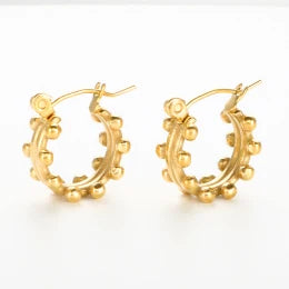 Set di gioielli di lusso Bracciale rigido in acciaio inossidabile Anello da dito Orecchini a cerchio con mini sfere per regali di gioielli di moda da donna platinumshop